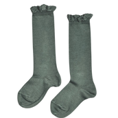 Knee Socks with Lace Edging - Lichen Green