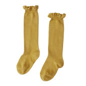 Knee Socks with Lace Edging - Mustard