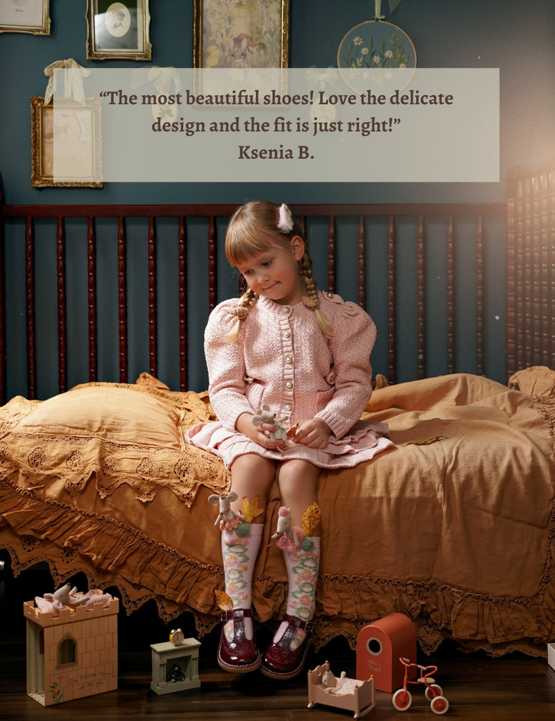 Petit Nord Low T-Bar Flower T-bars and Ballerinas Burgundy Patent 159