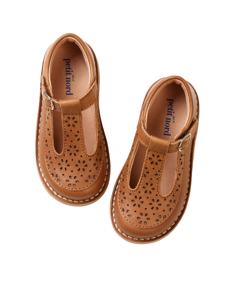 Petit Nord Low T-Bar Flower T-bars and Ballerinas Cognac 002