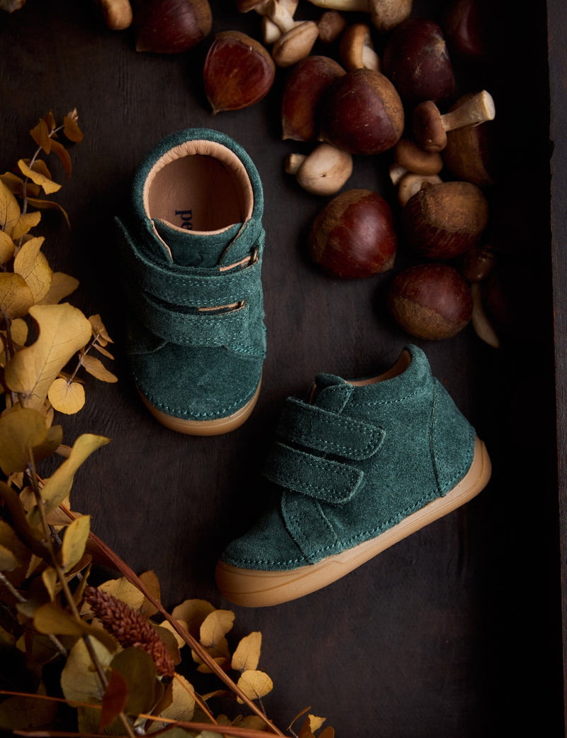 Petit Nord Mini Bootie Velcro Low Boot Shoes Teal Suede 153