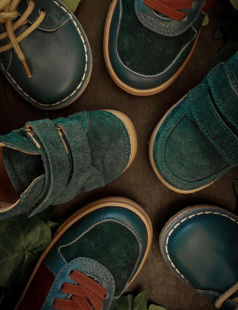 Petit Nord Mini Bootie Velcro Low Boot Shoes Teal Suede 153