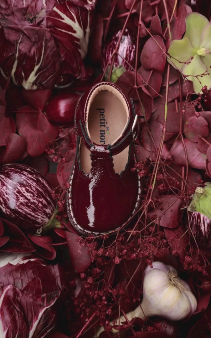 Petit Nord T-Bar Scallop T-bars and Ballerinas Burgundy Patent 159